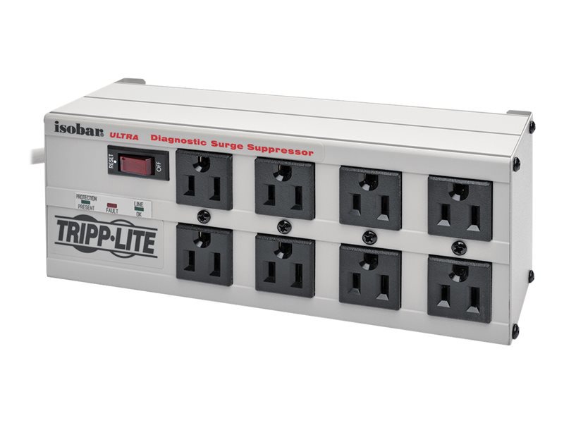 Isobar Surge Protector, 8 AC Outlets, 12 ft Cord, 3,840 J, Light Gray